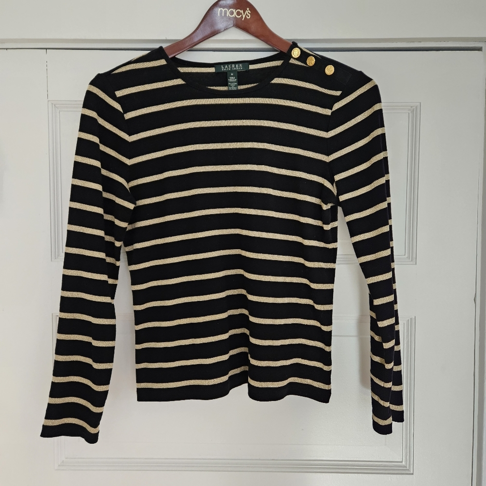 Lauren Ralph Lauren shirt black with golden horizontal stipes and buttons size m